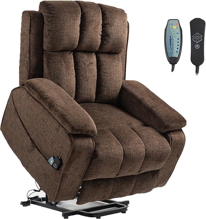 Oversized Lifting Recliners for Seniors, Extended Footrest, Big and Tall Recliners 400 lbs Lay Flat Recliner with Heat & Massage Side Storage Cup Holder for Elderly Relaxing