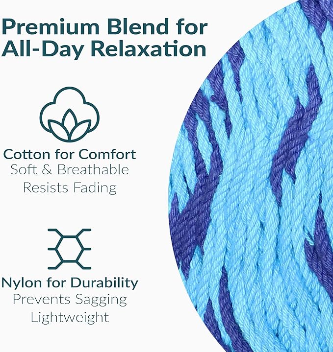 Sunnydaze Handwoven XXL Thick Cord Mayan Double Hammock for Outside - 625-Pound Capacity Heavy-Duty Outdoor Hammock - Blue
