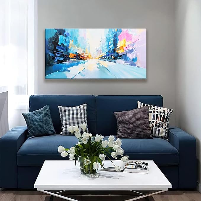 Tsomzxng Canvas Art Wall Decor Modern Minimalist Home Wall Decor Paintings Prints Colorful City Street Scene Wall Art Abstract Wall Art Pictures For Bedroom Kitchen Office Artwork 20"×40"