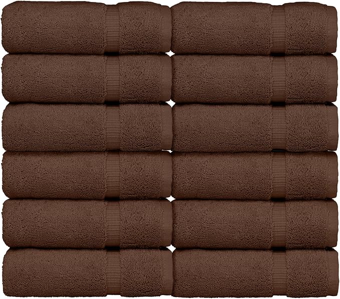 Luxury Hotel & Spa Collection, 100% Turkish Cotton 700 GSM Cloth, for Body wash, Makeup & Facial Cleaning, Baby, face, loofah, Dobby Border Soft washcloths Towel Set 13" X 13", Cocoa, Set of 12