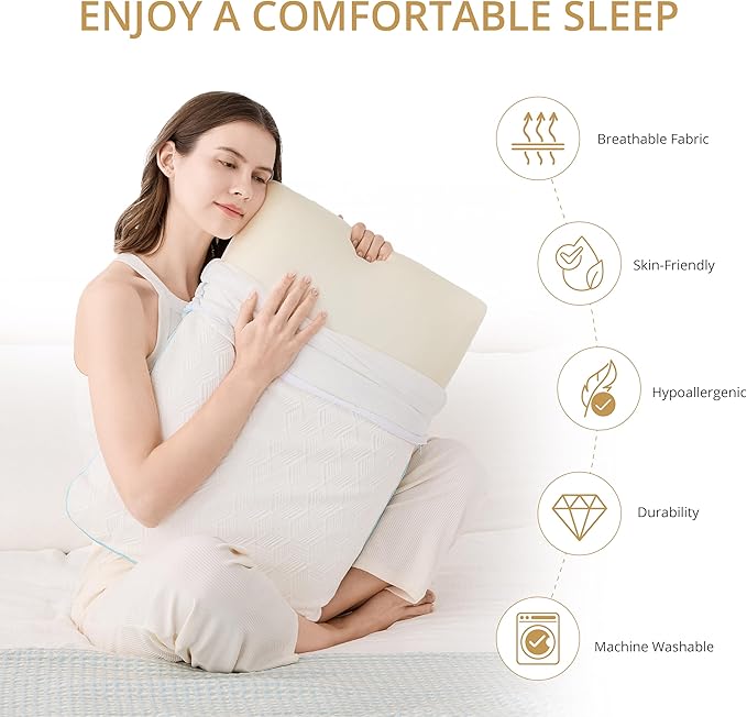 Standard Bed Pillow Size-Memory Foam Made in USA-for Side, Back and Stomach Sleepers, Neck Support with Washable & Removable Cover, Medium Soft, 1 Pack, White 4 Pound