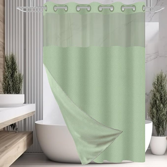 No Hook Shower Curtain with Snap in Fabric Liner Set, Chevron Shower Curtain for Bathroom (sage Green, 71" W x 84" W)