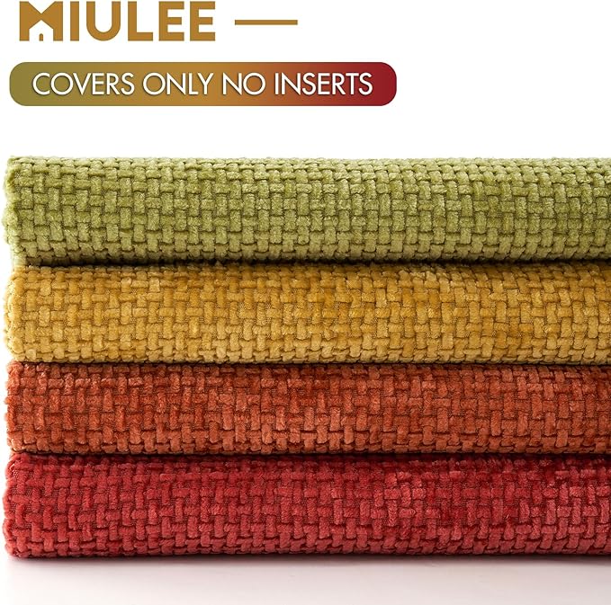 MIULEE Pack of 4 Fall Burnt Orange Couch Throw Pillow Covers 20x20 Inch Yellow Green Soft Decorative Chenille Pillows Farmhouse Accent Cushions for Boho Home Decor Spring Sofa Bedroom Living Room
