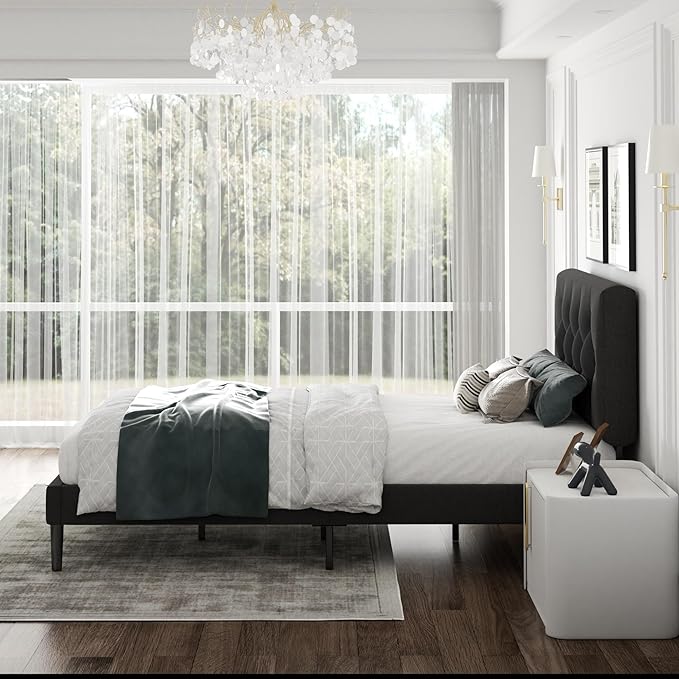 Twin Size Platform Bed Frame with Upholstered Headboard, Button Tufted Design, Strong Wooden Slats, No Box Spring Needed, Easy Assembly, Noise Free