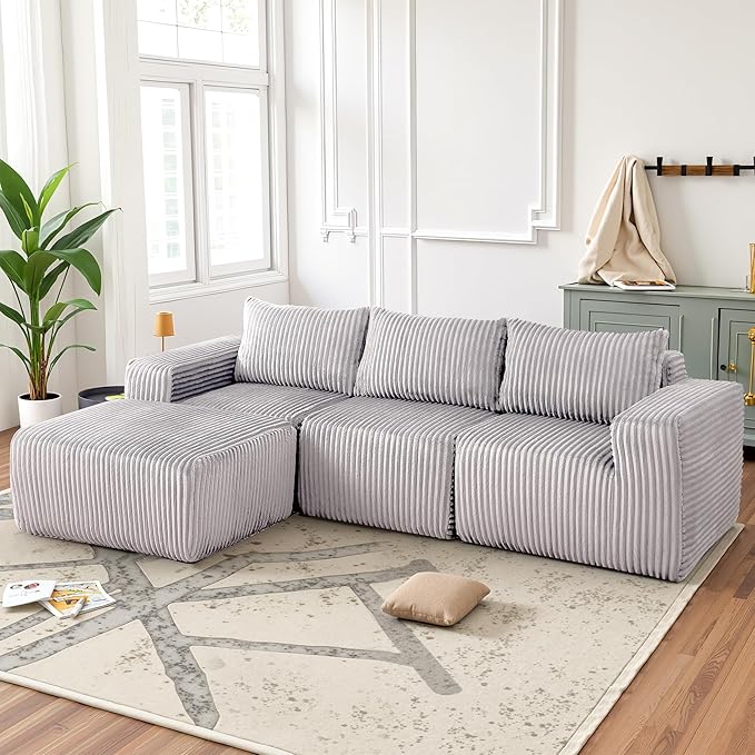 Sectional Couches for Living Room 125" L Shaped Cloud Couch Modern Modular Sectional Sofa Bad, Boneless Couch Oversized with Deep Seat, No Assembly Required, Light Gray
