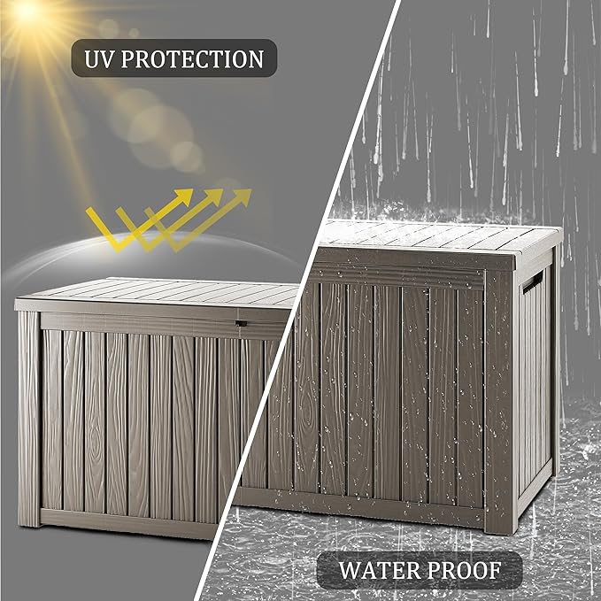 150 Gallon Double-Wall Resin Deck Box - Lockable Waterproof Outdoor Storage Box, 1000lbs Capacity & Doubles as Seating for Patio Furniture - Garden Tools, Pool Accessories (Brown)