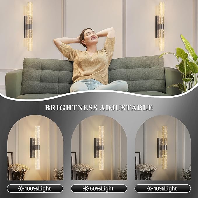 Battery Operated Black Wall Sconces Set of 2 Rechargeable Battery Powered Wall Light with 12000mAh Indoor Not Hardwired Dimmable Wall Lamp Fixtures for Bedroom Living Room 20.9 Inches