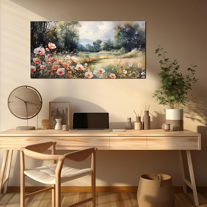 Large Artwork Canvas Wall Art for Living Room Bedroom Decor Wall Painting Modern Country Road Main Picture Image Decorative Painting with Frame Can be Directly Hung Decor Size 20x40