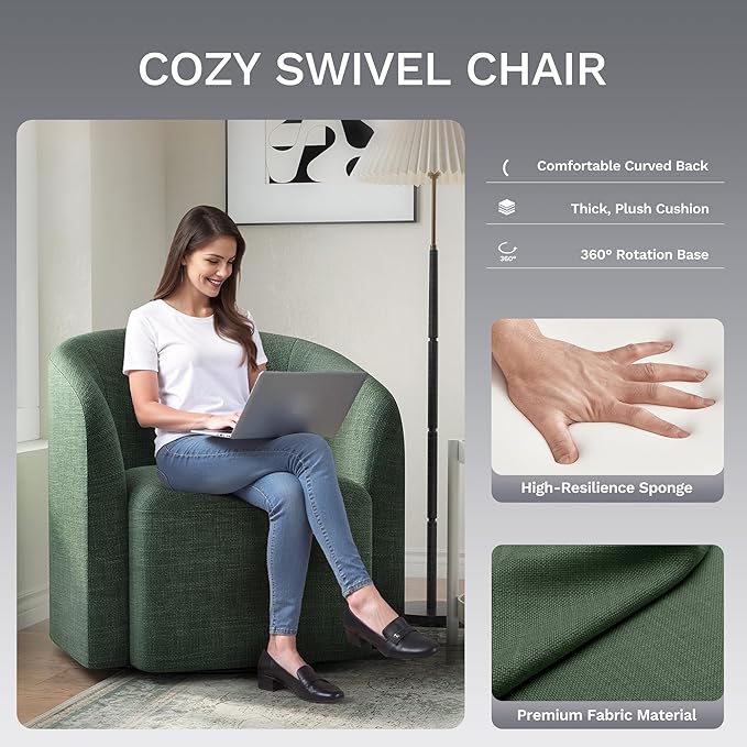 COLAMY Swivel Accent Chair,Swivel Barrel Chair,Upholstered Comfy 360 Degree Swivel Chair for Living Room/Bedroom/Waiting Room/Office(Green)