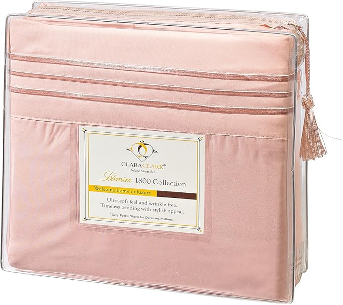 Clara Clark Bed Sheets, Premier 1800 Series 4 Piece Bed Sheet Set, Deep Pocket, Wrinkle, Fade, Stain Resistant, Luxury Soft Bedding Sheets & Pillowcases, Twin, Peach