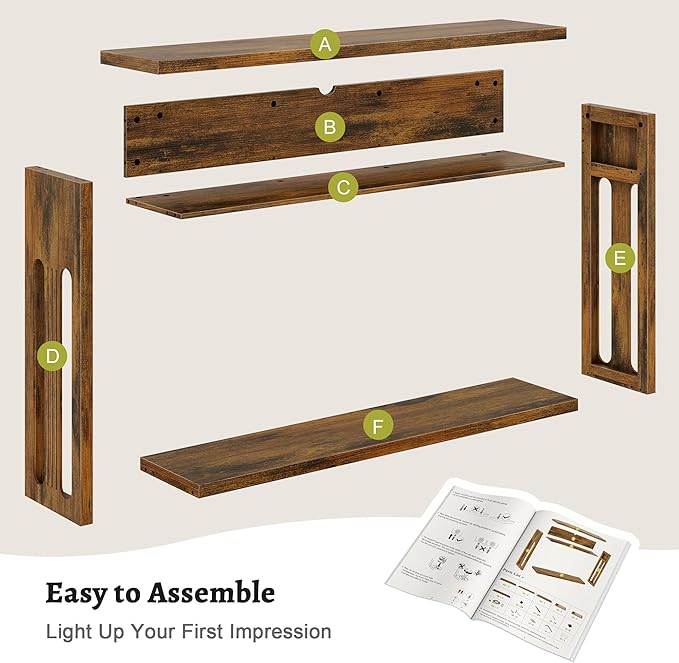 FAVOOSTY Farmhouse Console Table with Storage, 47" Entryway Console Table with Led Light, 2-Tier Entryway Table Sofa Table Behind Couch Table Hallway Stand for Living Room,Foyer,Entrance Brown