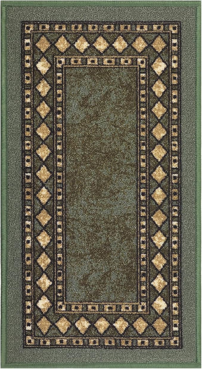 Antep Rugs Alfombras Modern Bordered 2x4 Non-Skid (Non-Slip) Low Profile Pile Rubber Backing Kitchen Area Rugs (Green, 2'3" x 4')