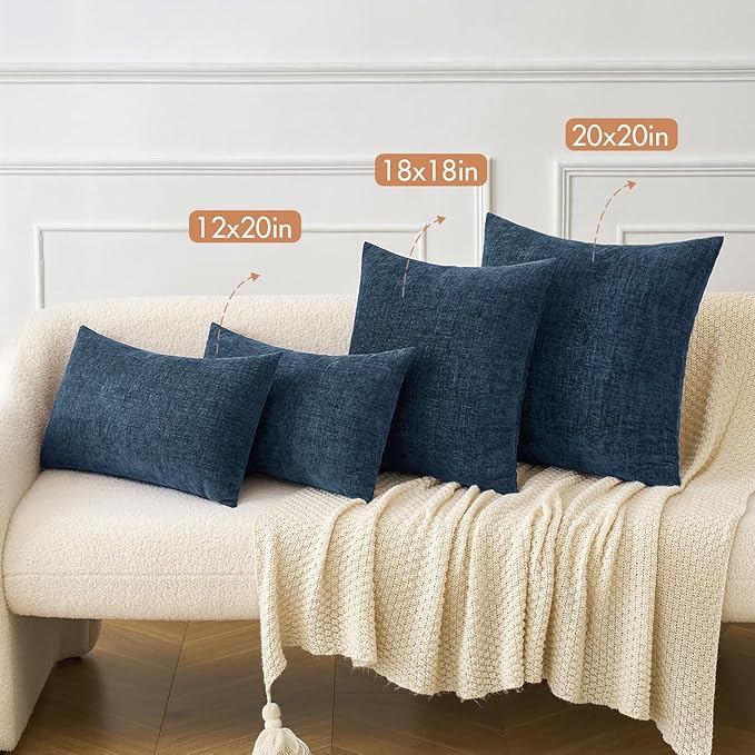 MIULEE Pack of 2 Blue Throw Pillow Covers 18x18 Inch Soft Chenille Pillow Covers for Sofa Living Room Couch Solid Dyed Cases