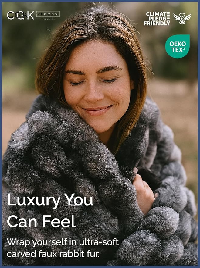 Fluffy Throw Blanket Twin Size - Faux Fur Throw for Couch or Bed - Plush Soft Extra Thick Faux Fur Rabbit Blanket - Comfy, Warm & Breathable - Luxury Minky Tie Dye Bedding - 60" x 80", Marble Black