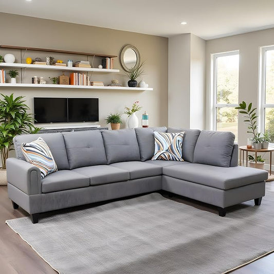 NicBex Sectional Couch 2 Pieces 66.5" L Sofa with Right Chaise Linen L Shaped Cloud Couch for Living Room Furniture Sets with Cushion, Modular Sofa for Living Room & Small Apartment, Gray