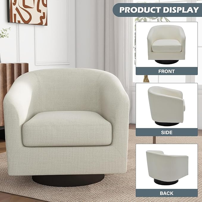 UIXE Swivel Barrel Accent Chairs Set of 2, Fabric Round Club Arm Chair Upholstered Living Room Armchair, Modern Single Sofa Seating Bedroom Side Reading Seat for Home Office - Beige