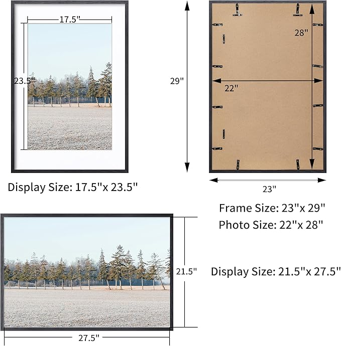 Axeman 22x28 Picture Frame with Mat for 18x24, Solid Oak Wood Poster Frame with Tempered Glass, Wooden 22''x28'' Minimalist Photo Frame Puzzle Frame with Wall Hooks for Art Photo and Prints, Black