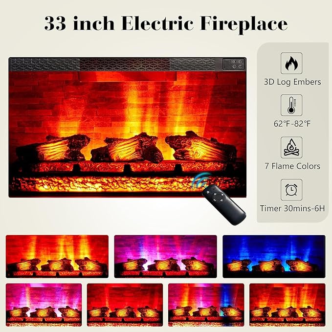 97" Farmhouse TV Stand with 33" Fireplace for TVs up to 100", Media Entertainment Center with Large Storage Cabinet and Adjustable Shelves for Living Room, Rustic Brown