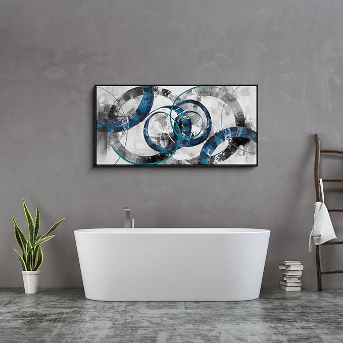 XLSJERST Large Frame Wall Art Blue Abstract Canvas - Modern Art Decor Pictures for Living Room Bedroom Office Gray and White Paintings Artwork Size 20x40 Inches