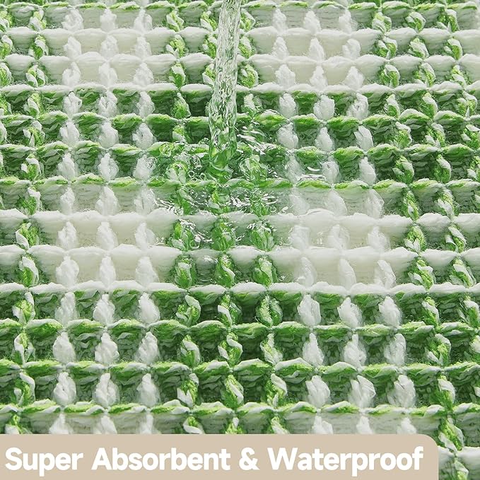 Waffle Runner Rug Bathroom, Long Boho Bathroom Rugs Non Slip Washable Absorbent Checkered Bathroom Mat Quick Dry Cute Bath Mat, 72"x24" Green and White