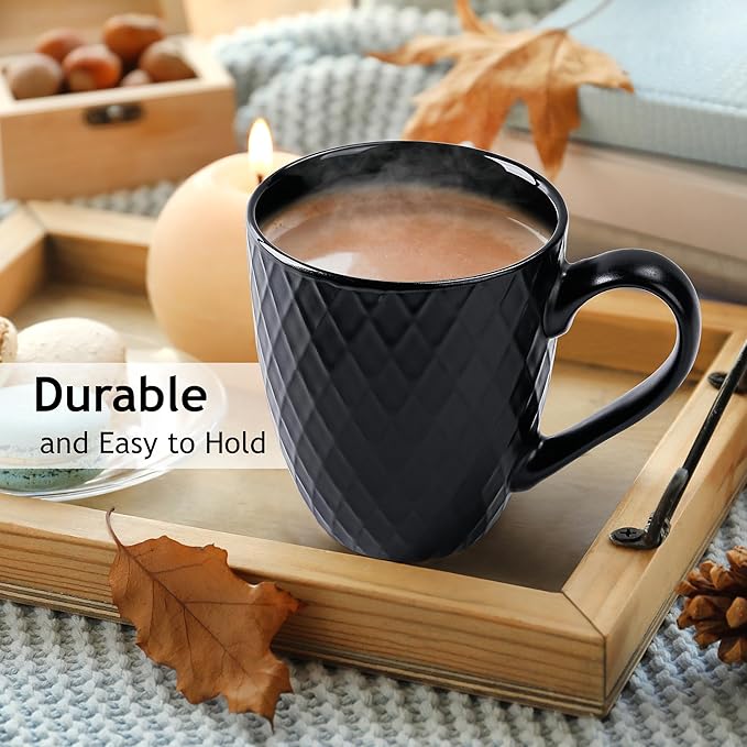 MIAMIO - Coffee Mugs set of 6 / Coffee Cups - 6 x 14 Oz Ceramic Mugs - Large Coffee Mugs - Microwave & Dishwasher safe - Palmanova Collection (Black)