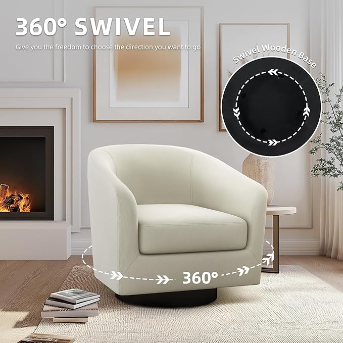 UIXE 360° Swivel Barrel Accent Chair Armchair, Round Club Arm Chair in Fabric for Lving Room, Modern Upholstered Small Bedroom Single Sofa Seat - Beige, Set of 4