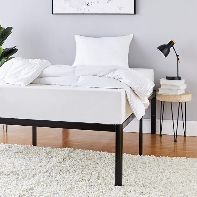 Amazon Basics Sturdy Heavy-Duty Non-Slip Platform Bed Frame Twin Size Storage, Steel Slat Support, Noise Free, Easy Assembly, 18 Inch Black