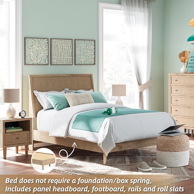 Signature Design by Ashley Cielden Farmhouse Full Panel Platform Bed, Foundation or Box Spring Not Needed, Light Brown