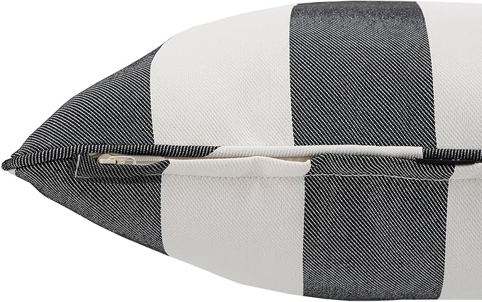 Outdoor Throw Pillow Covers 18x18 Inch, Set of 2, Cover Only! Waterproof Fade Resistant Decorative Cushion Sham Pillow Cases for Patio Furniture Chair Couch Sofa - Black Ivory Striped