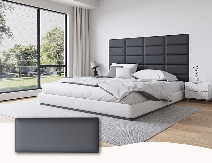 Peel and Stick Upholstered Headboard Panels for Full Size Bed, 6-Pack Wall Mounted Padded Tufted Panels, Anti-Collision Soundproof Fabric Bed Backboard, 10"x24" Each, Bedroom Decor, Black