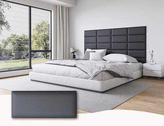 Peel and Stick Upholstered Headboard Panels for Full Size Bed, 6-Pack Wall Mounted Padded Tufted Panels, Anti-Collision Soundproof Fabric Bed Backboard, 10"x24" Each, Bedroom Decor, Black
