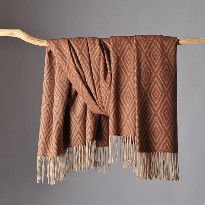 CUDDLE DREAMS Premium Cashmere Throw Blanket with Fringe, Luxuriously Soft (Diamond Ochre)