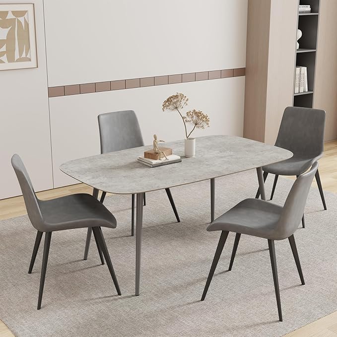 47.2'' Dining Table Set for 4,Modern Wood Dining Table,Leather Dining Chairs 4,Table and Chairs Set of 4,Ideal for Kitchen Dining Room (Gray Table + 4 Gray Chairs, 47.2")