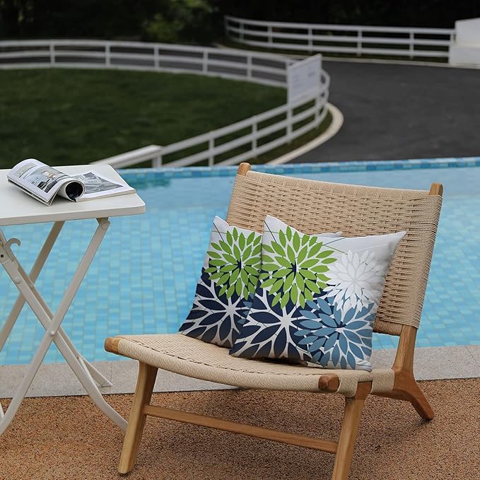 DFXSZ Outdoor Throw Pillow Covers 20x20 Inch Set of 2 Waterproof Spring Summer Geometric Elegant Blue Green Outdoor Pillow Covers for Patio Funiture Garden Couch 158Y20