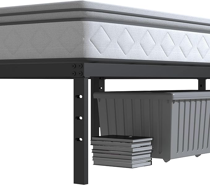 14 Inch Metal Bed Frame Queen Size No Box Spring Needed, Heavy Duty Platform Support Up to 3000 lbs, Easy Assembly, Noise Free, Black