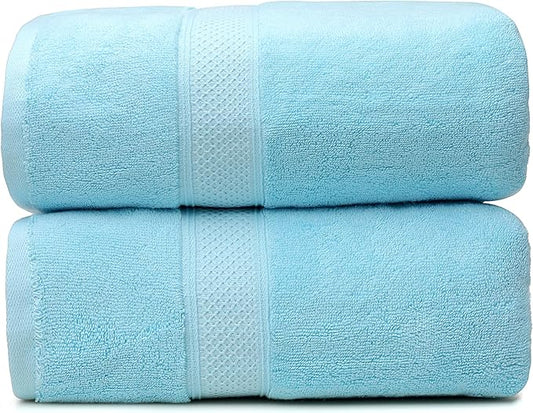 Super Absorbent Quick Drying | Hotel Grade Extra Large Bath Towels, 2-Piece Set, Bathroom Luxury Soft Towels-650GSM Cotton Luxury Beach Bath Towel 80x160cm (31.5x63 inches)(Sky Blue)
