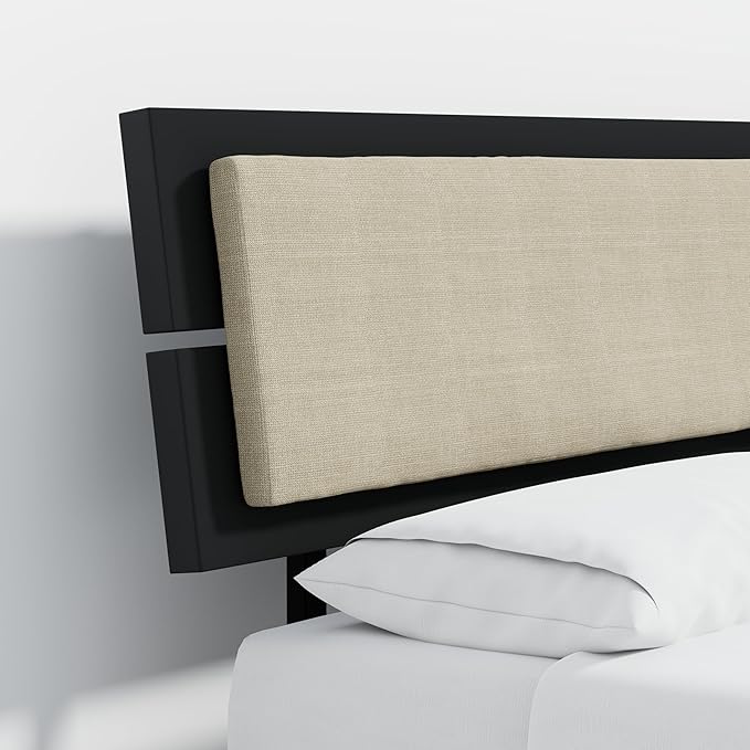 Modern Solid Wood Platform Bed with Adjustable Headboard with Cushion – No Box Spring Needed,Fast Assembly – King Size in Black
