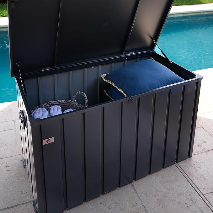 PURPLE LEAF Outdoor Deck Box 120 Gallon Waterproof Lockable Storage Box Container with Lid Deck Organization for Patio Cushions Side Table Pool Accessories Garden Tools, Gray