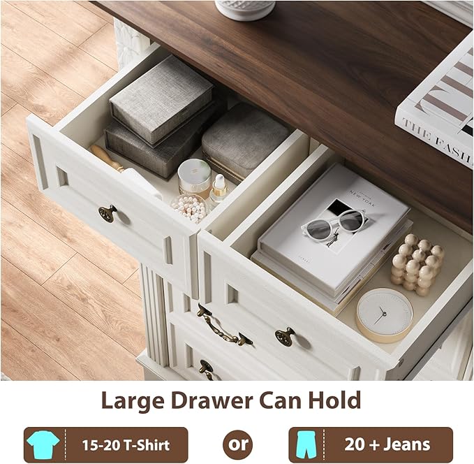 BLANKSPACE Farmhouse Dresser with 6 Drawers, Antique White Dresser for Bedroom, Hallway, Living Room, or Office Storage