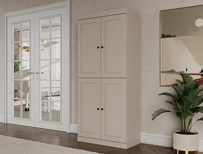 Palace Imports Solid Wood Bookcase - 6-Tier Bookshelf, 71.5” H - Beige, Wooden Cabinet Doors & Adjustable Shelves, Tall Bookcase for Living Room, 100% Renewable Eco-Friendly Wood, Made in Brazil