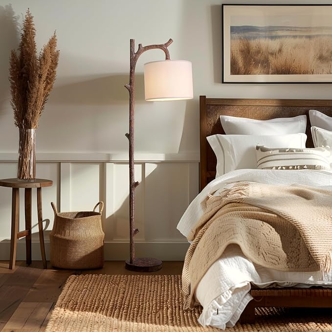 OYEARS Retro Farmhouse Floor Lamp for Living Room Rustic Standing Lamps Tree Trunk Deco Modern Country Vintage Wood Floor Lamp（Brown）