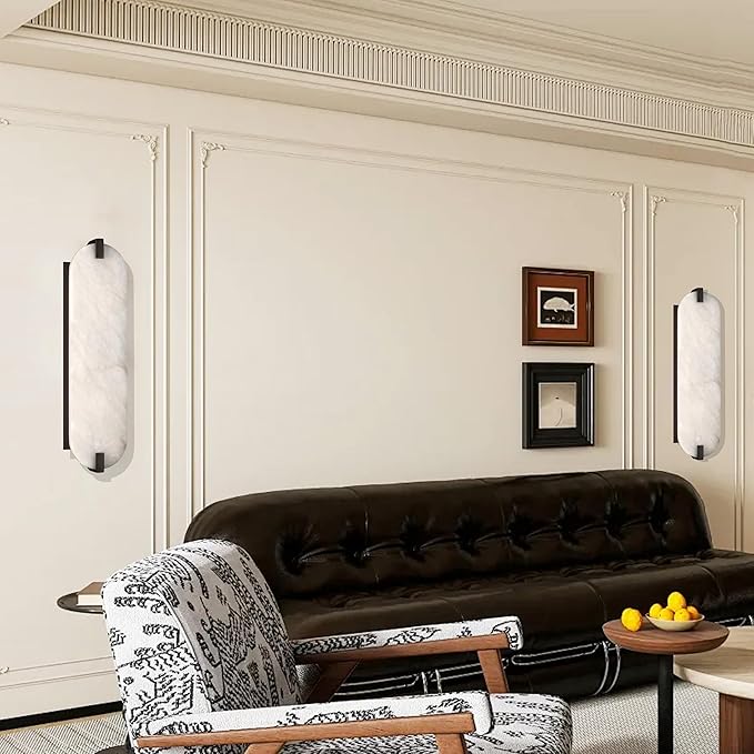 2 Pack 2 Light 20.7" Natural Oval Alabaster Marble Bathroom Wall Sconce Modern Concise Style Wall Light Fixture,Oil Rubbed Bronze Finish for Bedroom Hallway Bedside