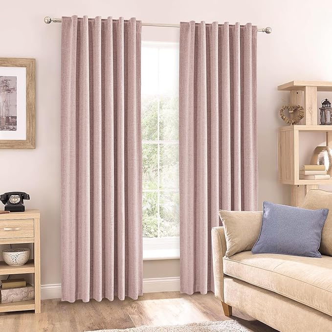 Blush Pink Linen 100% Blackout Curtains 84 Inches Long 2 Panels Set for Living Room Back Tab Thermal Insulated Black Out Linen Drapes Nursery Room Darkening Window Curtains 84 Inch Length
