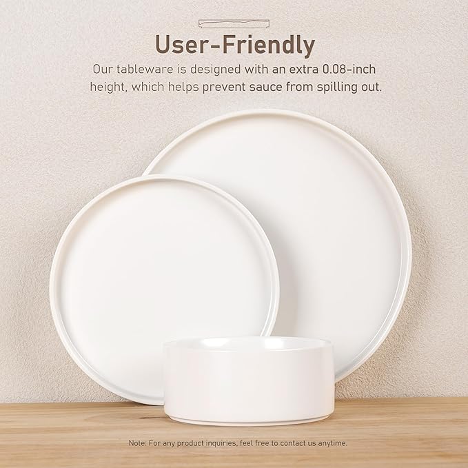 GBHOME Ceramic Dinnerware Sets for 4, Stoneware Plates and Bowls Sets, Chip and Scratch Resistant Dishes, Dishwasher & Microwave& Oven Safe Dishes sets, Reactive Glaze-White