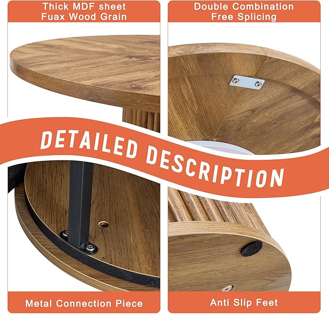 AZmac Round Dining Table Set for 6, Wooden Round Table 7-Piece with Modern Farmhouse Dining Table and 6 PU Leather Chairs for Kitchen Dining Room, Wooden Table + 6 Black High Back Chairs