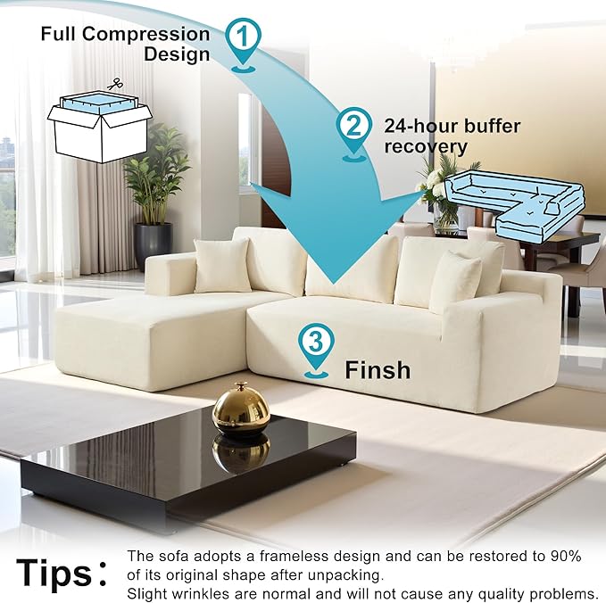Sectional Couches for Living Room 106" L Shaped Cloud Couch Modern Modular Sectional Sofa Bad, Boneless Couch with Deep Seat, No Assembly Required (Chenille, Grey)