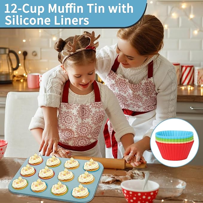 6-Pieces Baking Pans Set Nonstick, Bakeware Sets Stackable, Carbon Steel Oven Baking Set Easy to Use, Unique Blue Baking Sheet Set for Kitchen