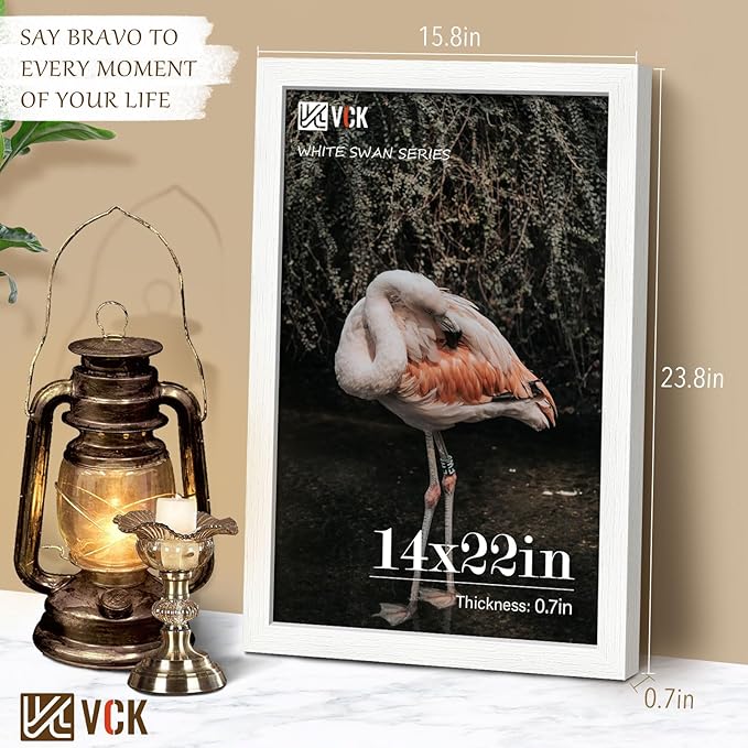 VCK 14x22 Picture Frame Set of 2, Exclusive White Woodgrain, Solid Wood Poster Frames - Wall Hanging