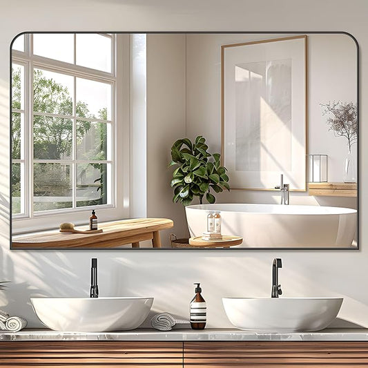 Bathroom Mirror, Wall Mirrors, Black Metal Framed Wall-Mounted Mirrors, Bathroom Vanity Mirror for Over Sink, Living Room, Bedroom, Entryway, 48x30 Inch, Black