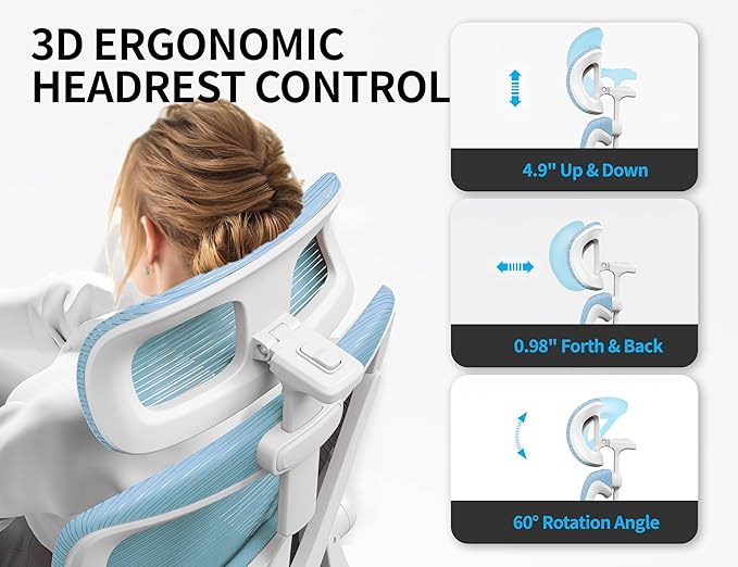 Office Chair - Ergonomic Office Chair with Back Support, Ergonomic Computer Chair - Home Office Desk Chairs, 400lbs Wide Seat Big and Tall Office Chairs with Headrest, Comfy Desk Chairs (Lake Blue)